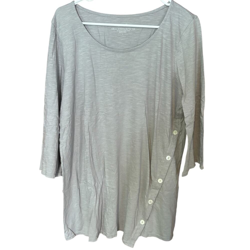 J Jill Pure Jill Side Button Tunic Gray 3/4 Sleeve Relaxed Fit L Shirt‎
